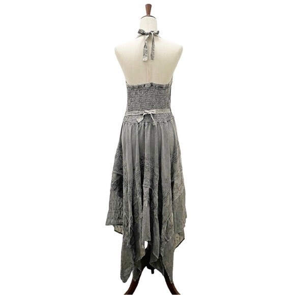 NWT Himalayan Arts Wear Boho Embroidered Gray Halter Maxi Dress Size Medium NEW - Picture 11 of 12
